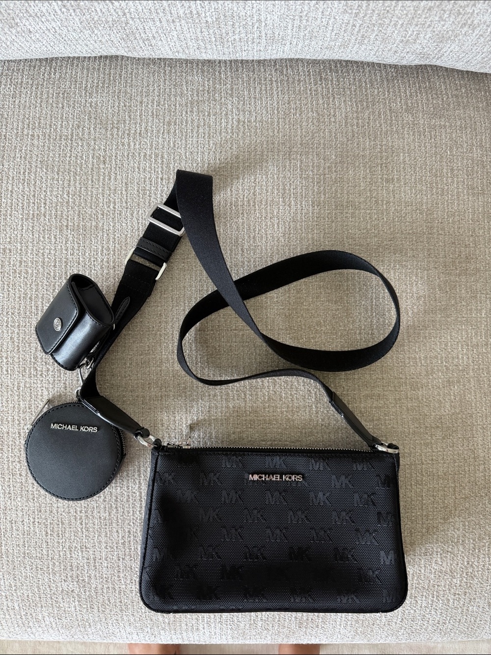 Michael Kors Black Triple-Pouch Crossbody with MK Monogram